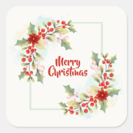 Adesivo Quadrado Elegante Floral Feliz Natal | Vinheta