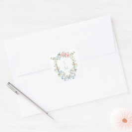 Adesivo Quadrado Elegante Floral Wreath Crest | Casamento Monograma