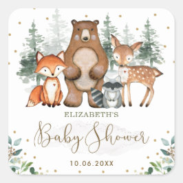 Adesivo Quadrado Elegante Floresta Florestal Verde Dourado