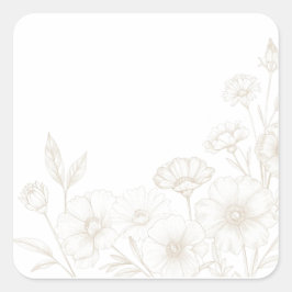 Adesivo Quadrado Elegante Fundo de Moldura de Arte de Linha Floral