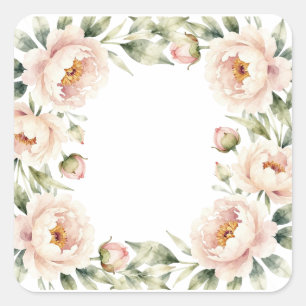 Adesivo Quadrado Elegante fundo floral de peônia em aquarela rosada