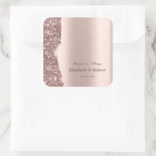 Adesivo Quadrado Elegante Glitter Script Dourado Rosa