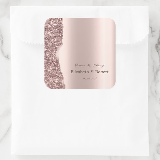 Adesivo Quadrado Elegante Glitter Script Dourado Rosa  (Bolsa)