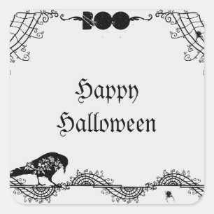 Adesivo Quadrado Elegante Gótico Preto e Branco do Halloween