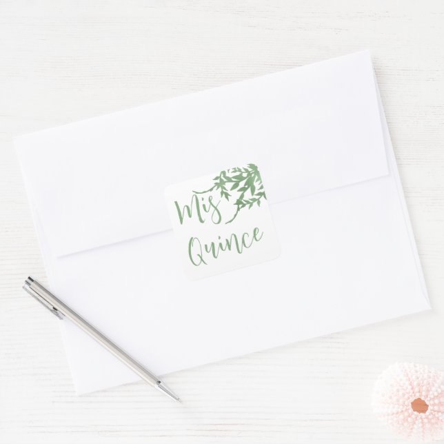 Adesivo Quadrado Elegante Greenery Quinceañera (Envelope)
