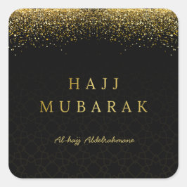 Adesivo Quadrado Elegante Hajj Mubarak Preto e Dourado
