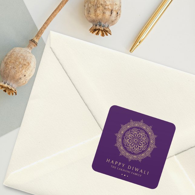 Adesivo Quadrado Elegante Happy Diwali (Criador carregado)