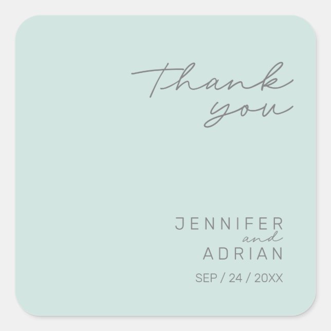 Adesivo Quadrado Elegante Legal Mint Minimal Obrigado Casamento (Frente)