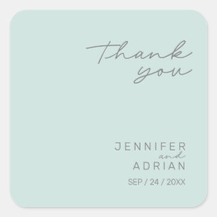 Adesivo Quadrado Elegante Legal Mint Minimal Obrigado Casamento
