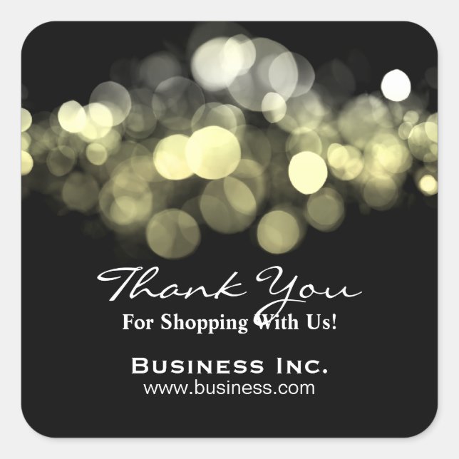 Adesivo Quadrado Elegante Lights Business Obrigado Dourado (Frente)