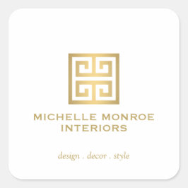 Adesivo Quadrado Elegante Logotipo Designer Chave Grega Dourado/Bra
