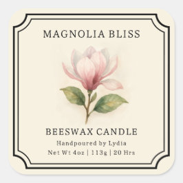 Adesivo Quadrado Elegante Magnolia Bliss Beswax Candle Business