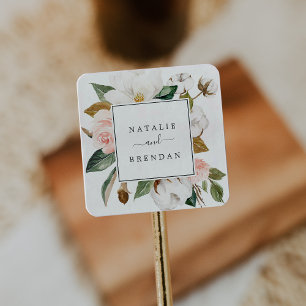 Adesivo Quadrado Elegante Magnolia Selagens de Envelope de Casame