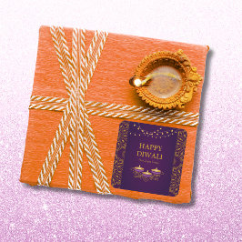 Adesivo Quadrado Elegante mandala diyas hindu e púrpura diwali