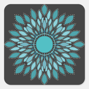 Adesivo Quadrado Elegante Mandala Teal Lotus Flower