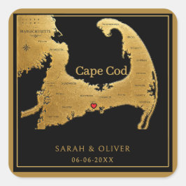 Adesivo Quadrado Elegante Mapa de Cape Cod Casamento