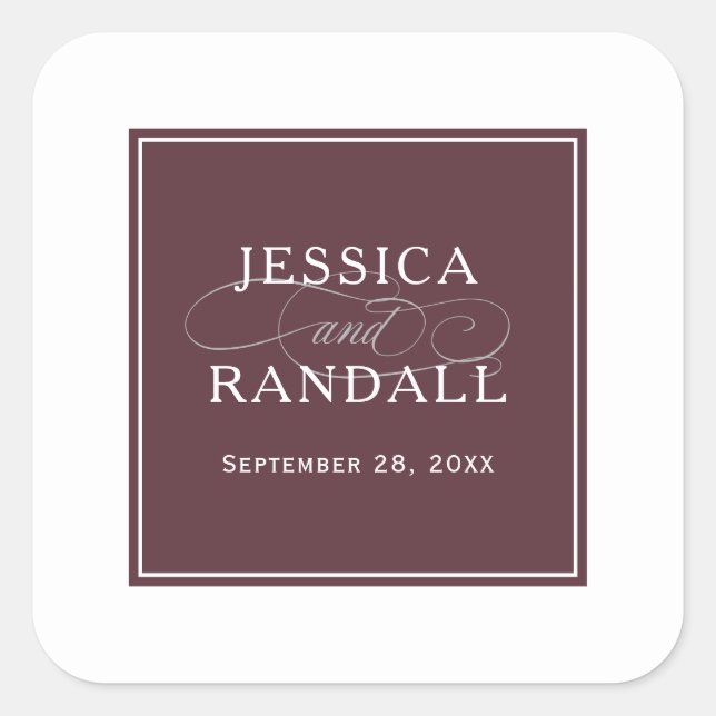 Adesivo Quadrado Elegante Marsala Burgundy Red Wedding Favor (Frente)