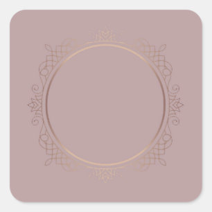 Adesivo Quadrado Elegante Modelo em Dourado Rosa Adicione Seu Texto