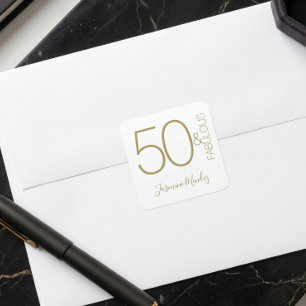 Adesivo Quadrado Elegante Moderno Dourado Branco 50 & Fabuloso Aniv