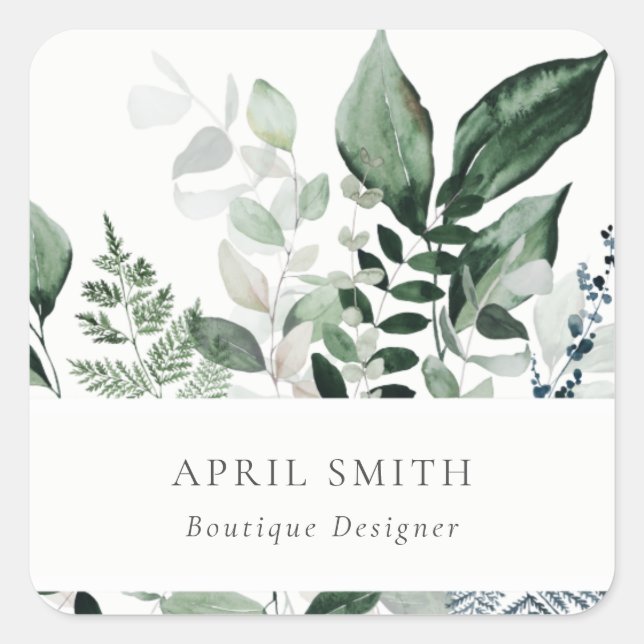 Adesivo Quadrado Elegante Moderno Verde Folhagem Tropical Fern (Frente)