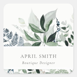 Adesivo Quadrado Elegante Moderno Verde Folhagem Tropical Fern