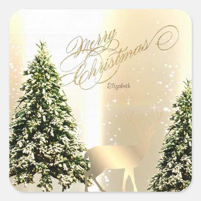 Adesivo Quadrado Elegante, Na moda Pinheiros, Reinador de Natal (Frente)