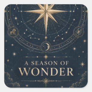 Adesivo Quadrado Elegante Natal Celestial, Vintage Oito Pontas