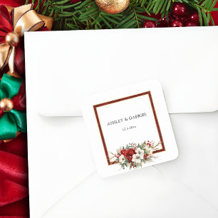 Adesivo Quadrado Elegante Natal Vermelho Damask Floral