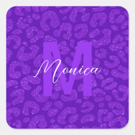 Adesivo Quadrado elegante Nome em Letra Maiúscula com Brilho Roxo
