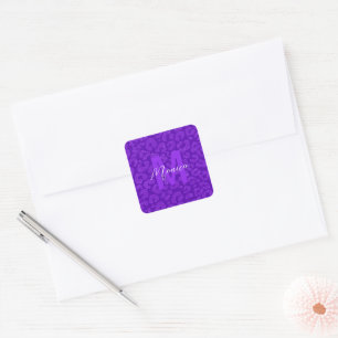 Adesivo Quadrado elegante Nome em Letra Maiúscula com Brilho Roxo