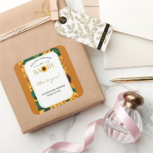 Adesivo Quadrado Elegante "Nosso Pequeno Girassol" Chá de fraldas M