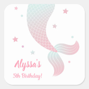 Adesivo Quadrado Elegante Ombre Mermaid Tail Girls Party Stickers