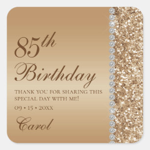 Adesivo Quadrado Elegante Ouro 85º Aniversário Obrigado