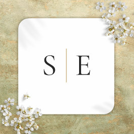Adesivo Quadrado Elegante Ouro Preto Monograma Minimalista