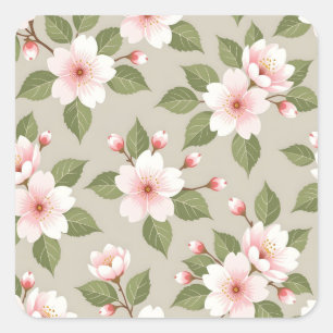 Adesivo Quadrado Elegante padrão contínuo de flores de cerejeira