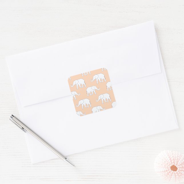 Adesivo Quadrado Elegante Padrão Elefante Branco em Pastel Macio (Criador carregado)