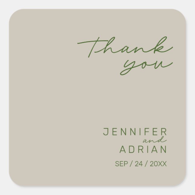 Adesivo Quadrado Elegante Pale Silver Mínimo Obrigado Casamento (Frente)