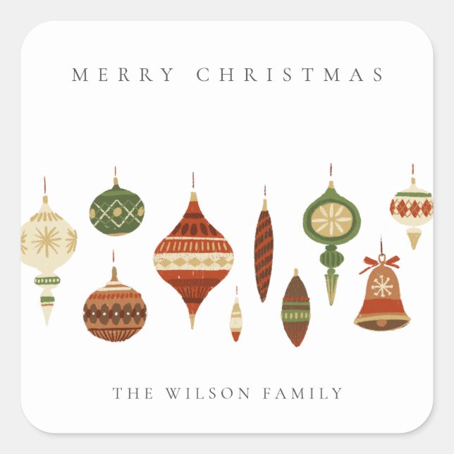 ADESIVO QUADRADO ELEGANTE PASTEL RED GREEN STAR CHIRSTMAS ORNAMENTO (Frente)