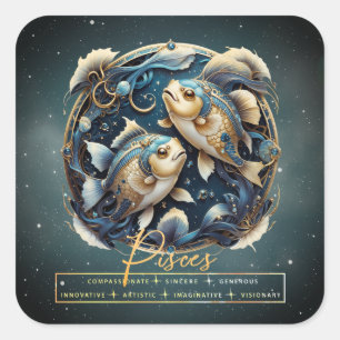Adesivo Quadrado Elegante Peixe Dourado Zodiac Peixes