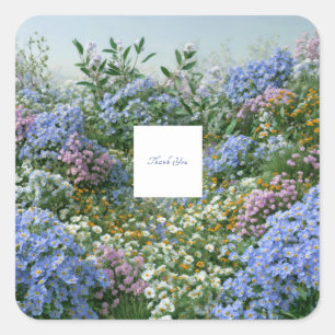 Adesivo Quadrado Elegante Periwinkle Azul Laranja Prado de Flores S