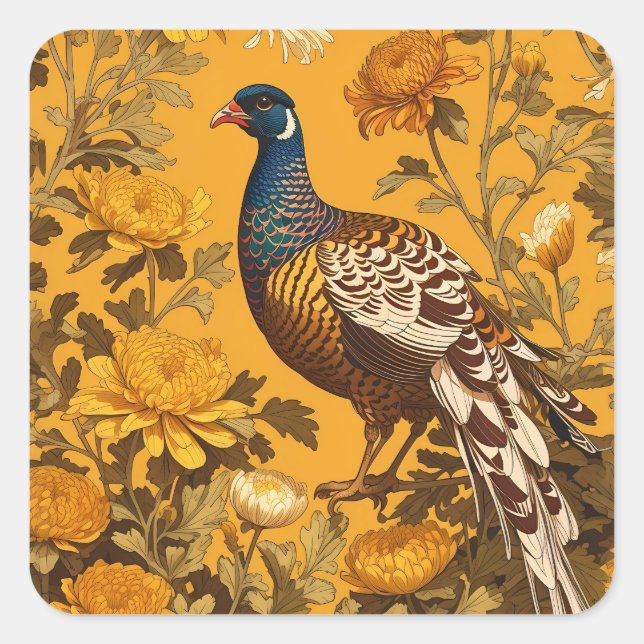 Adesivo Quadrado Elegante Pheasant William Morris Inspirou (Frente)