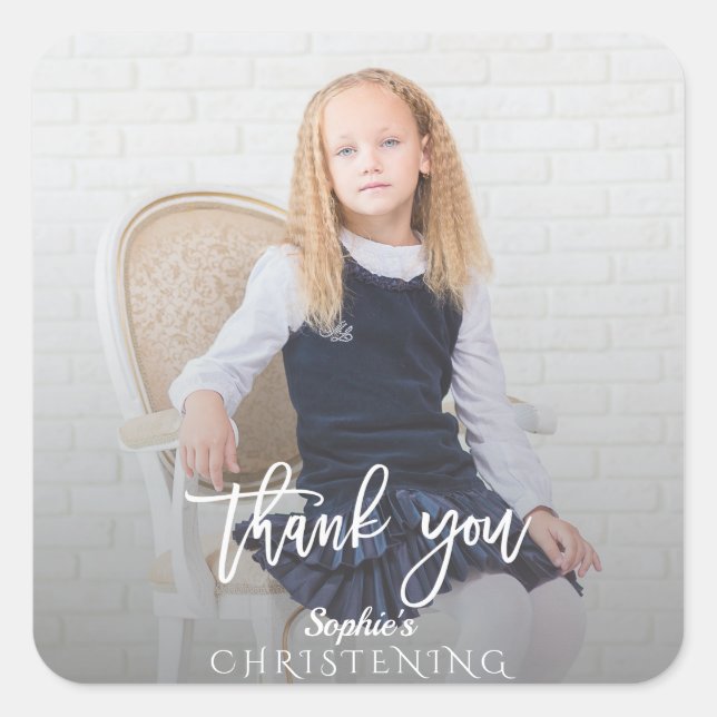 Adesivo Quadrado Elegante Photo Girl Dourada Cross Christening (Frente)