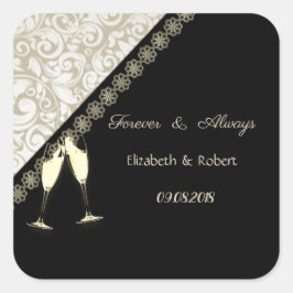 Adesivo Quadrado Elegante Preto, Casamento Damask