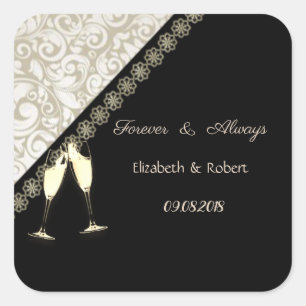 Adesivo Quadrado Elegante Preto, Casamento Damask