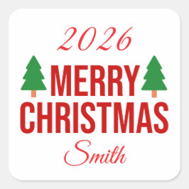 Adesivo Quadrado Elegante Quadrado Vermelho Verde Natal Feliz Perso