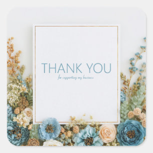 Adesivo Quadrado Elegante Quadro Floral Seco Azul Empoeirado Dourad