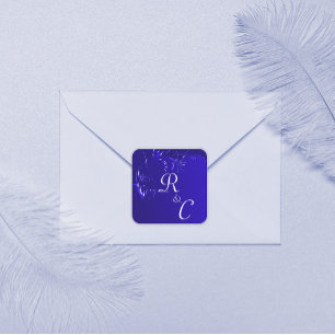 Adesivo Quadrado Elegante Real Blue Wedding Monogrammed