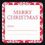Adesivo Quadrado Elegante Red Damask Merry Christmas Gift Tag<br><div class="desc">Elegante Moderno Vintage Red Damask Motif Felry Christmas Gift Tag Stickers</div>