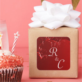 Adesivo Quadrado Elegante Red Wedding Monogrammed