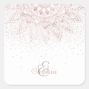 Adesivo Quadrado Elegante rosa dourada mandala confetti design